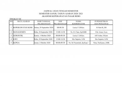 Jadwal Ujian Tengah Semester TA.2020/2021 Tingkat 3
